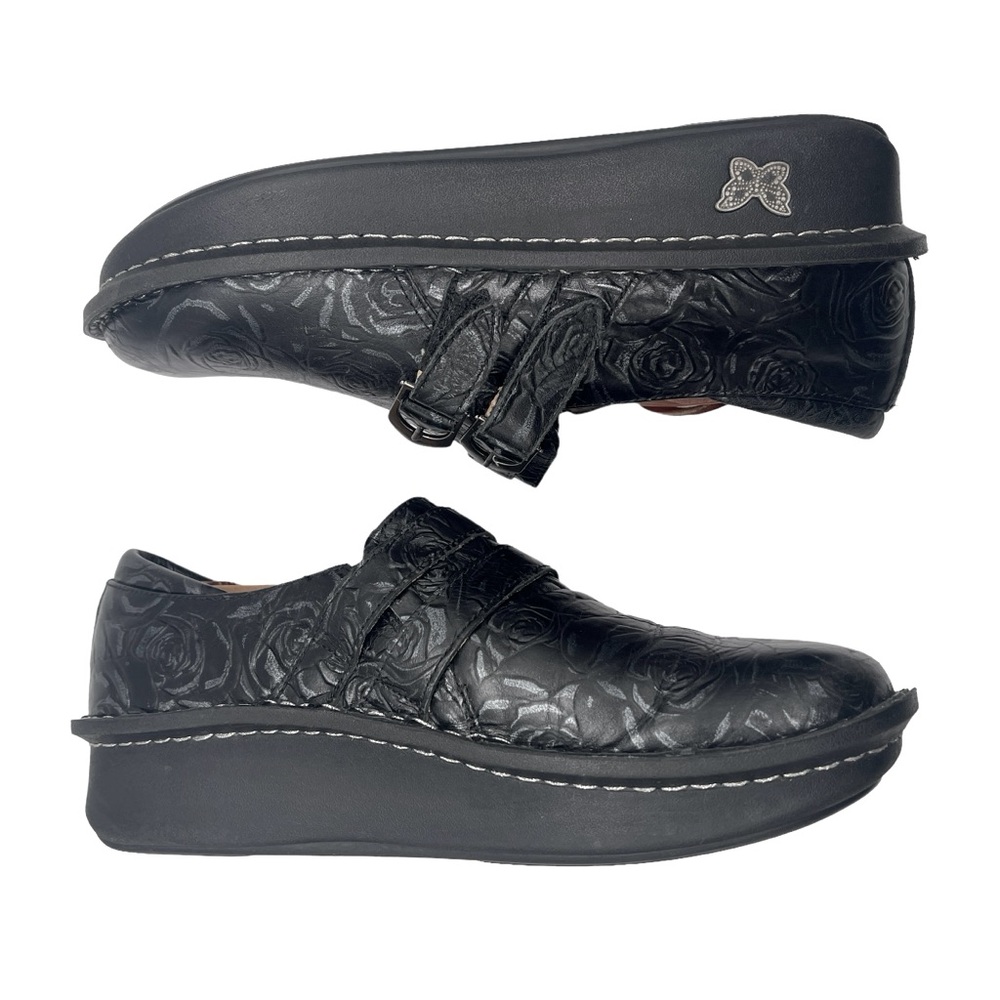 Alegria Alli Black Leather Floral Slide On Slip Resistant Comfort Nurse Clog - Picture 6 of 16
